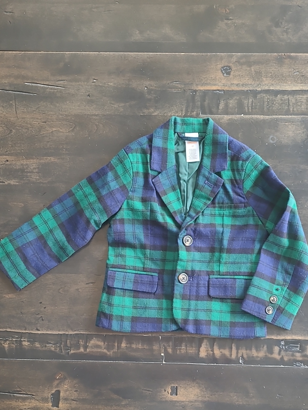 Size 3 Gymboree Kids Green & Navy Plaid Blazer Jacket